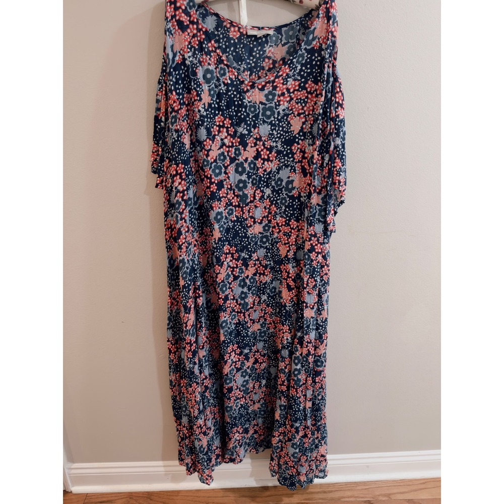 Woman Within Red White Blue Rayon Maxi Dress 5X 38/40 Short Sleeve Boho July 4th